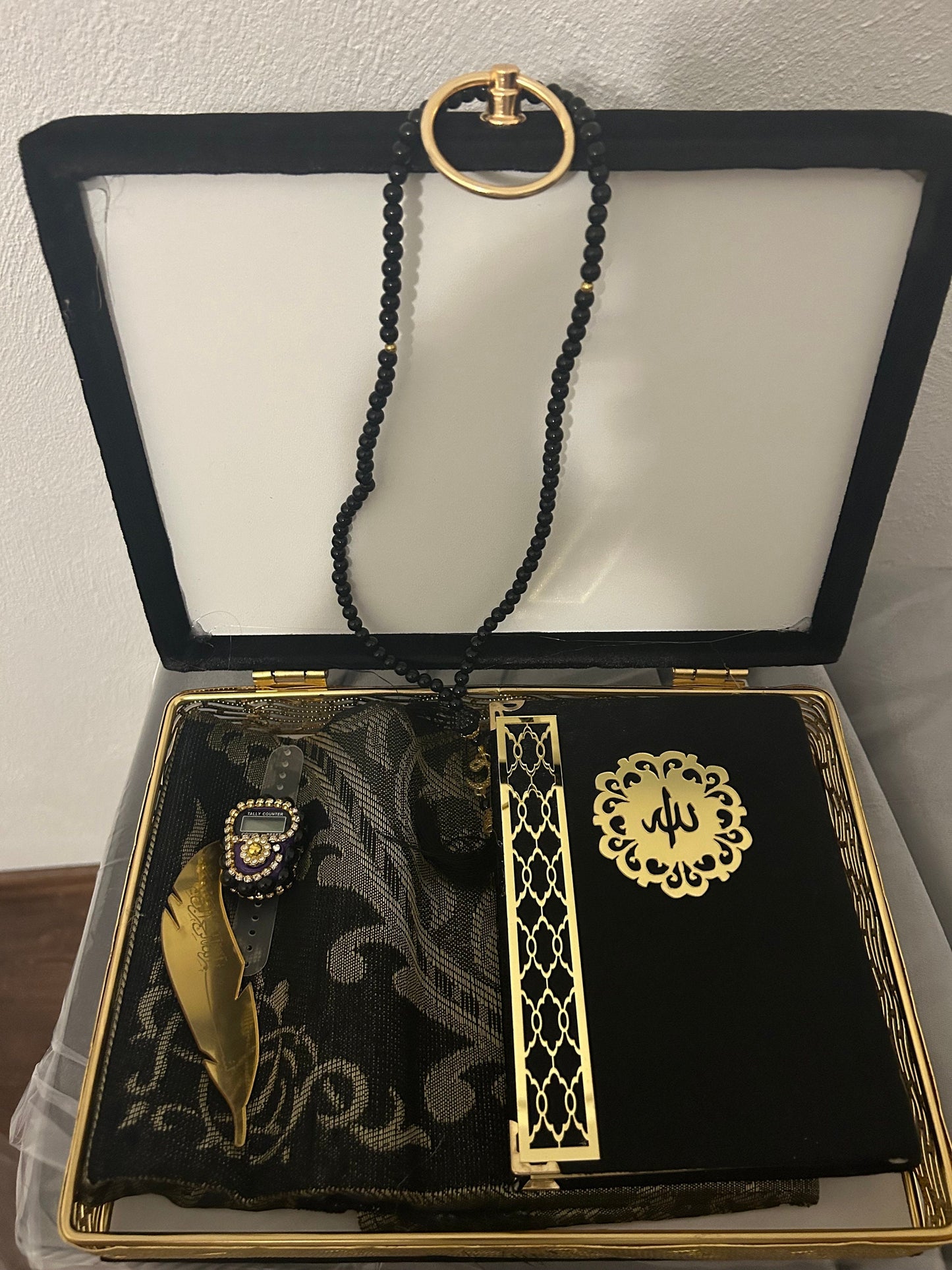 Koran Set Box Set Samt div.Farben Gold Metall Box Edel
