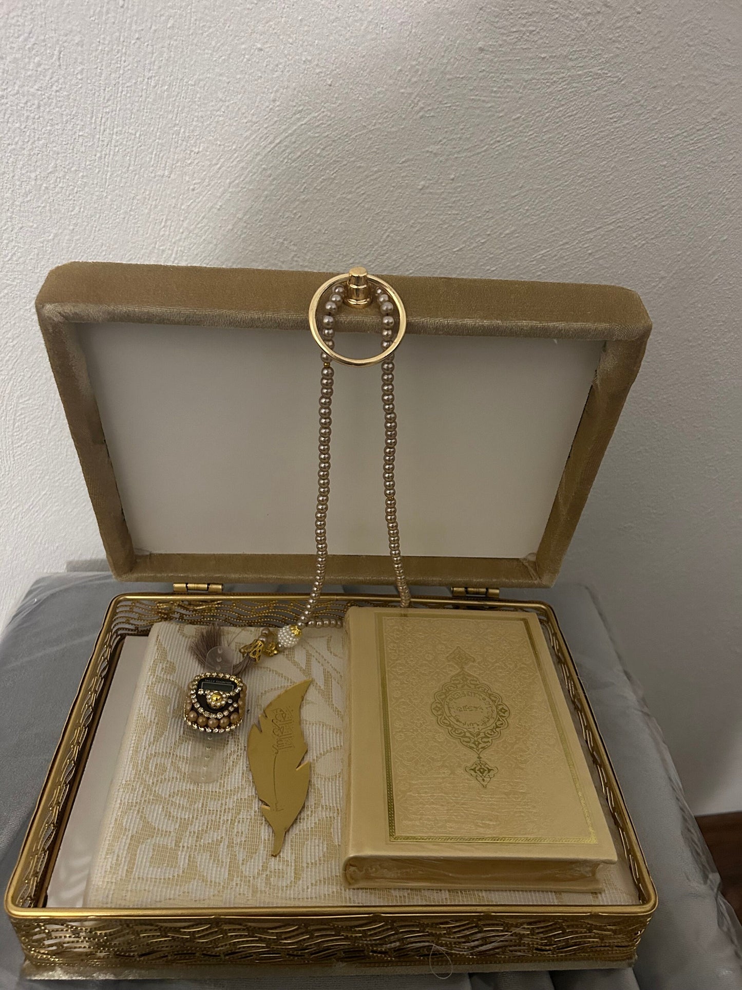 Koran Set Box Set Samt div.Farben Gold Metall Box Edel