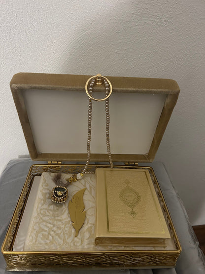 Koran Set Box Set Samt div.Farben Gold Metall Box Edel