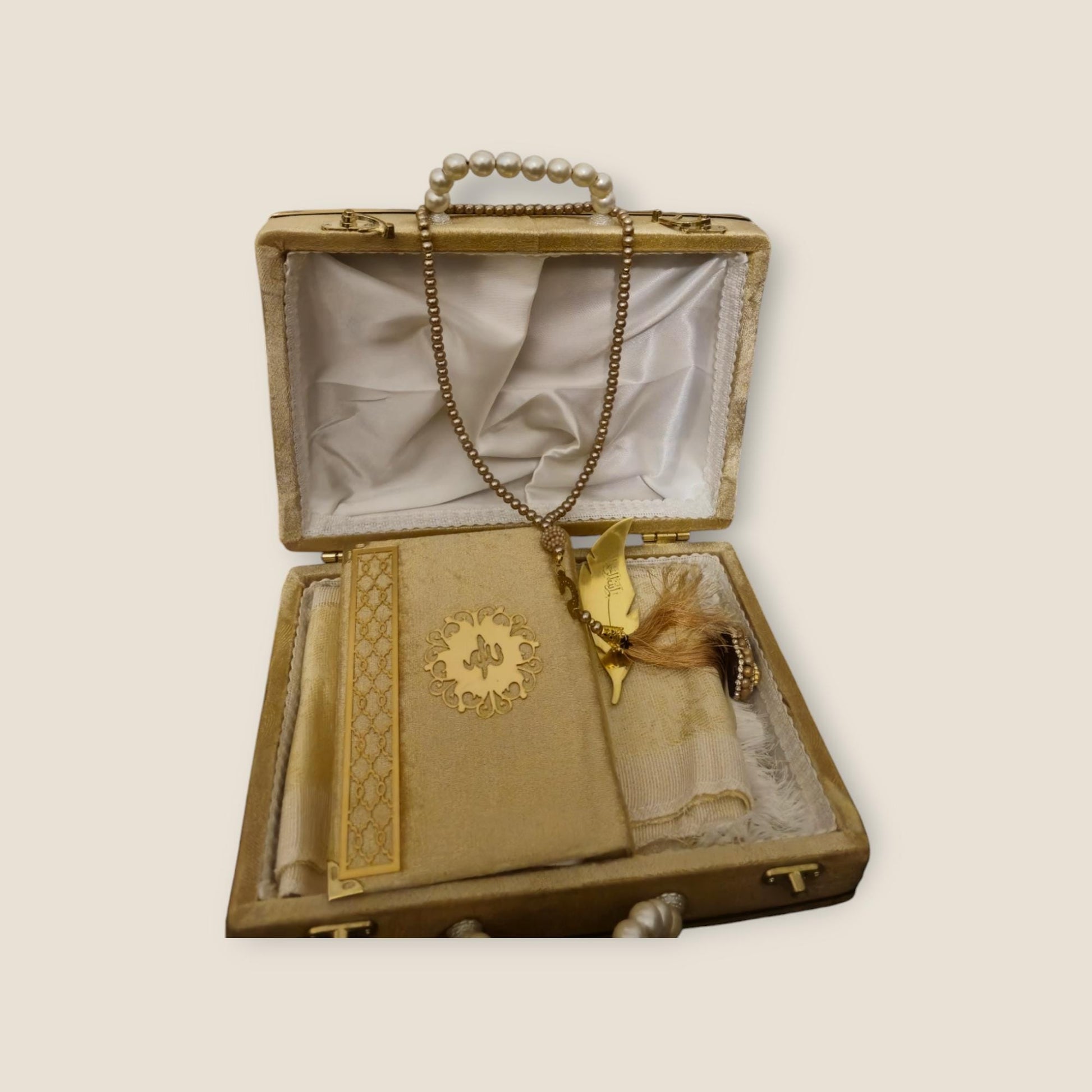 Ceyiz Samt Koffer Koran Geschenkset Nisan Mevlüd 5tlg Cappuccino