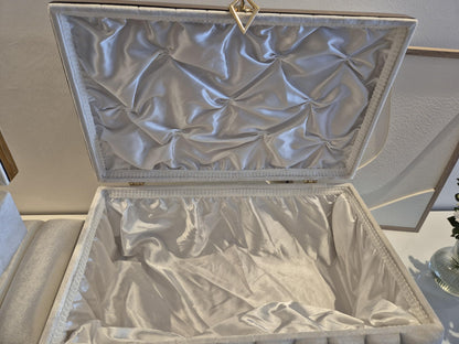 Sandik Bohca gepolsterte Aufbewahrungstruhen 3 Teilig Samt Creme Gold mit goldene Beine