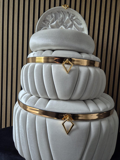 Sandik Bohca Aufbewahrungsboxen 3 Teilig Creme samt hochwertig mit goldene Füßen MDF