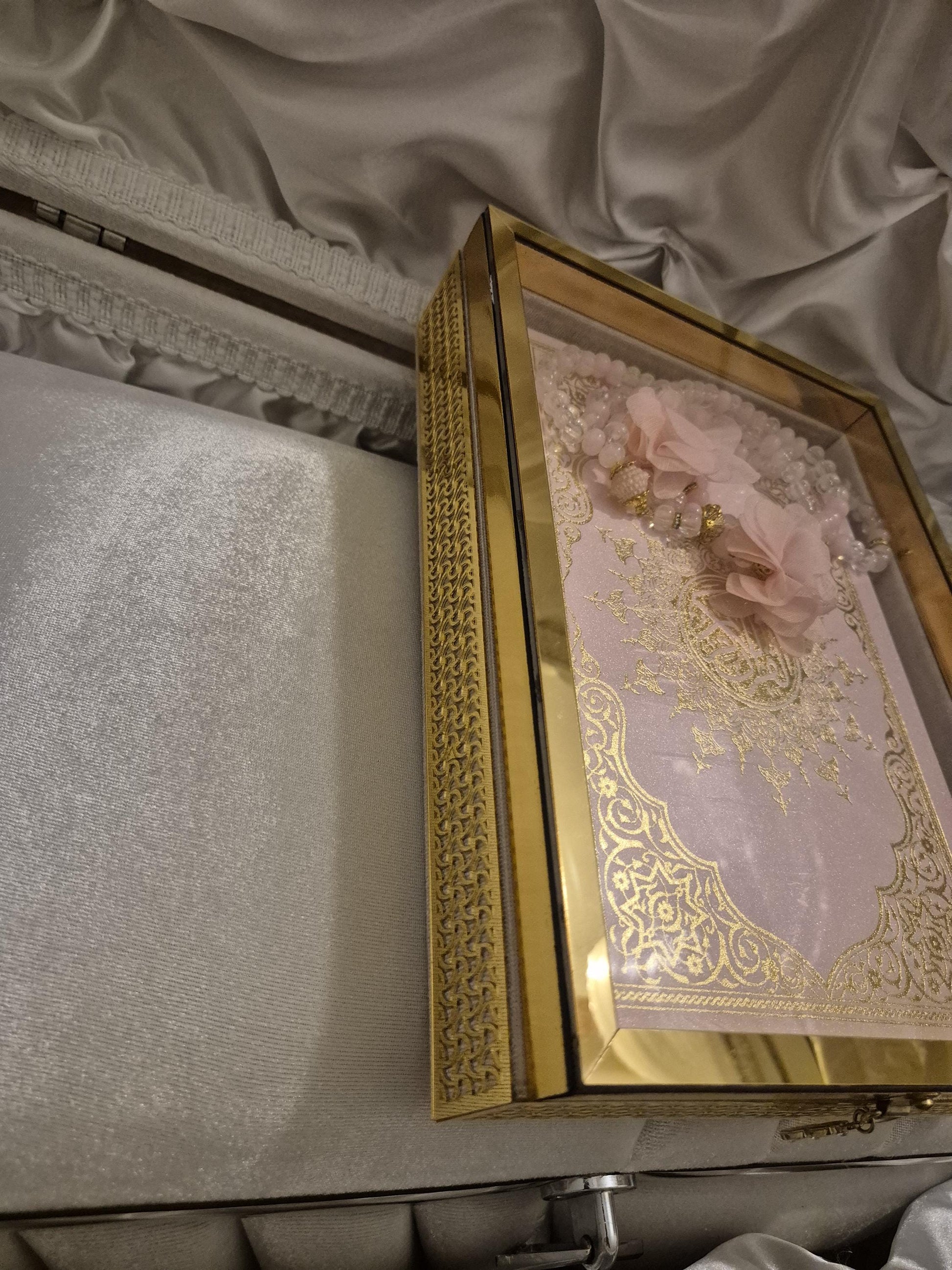 Luxus große Arabische Koran mit Crystal Tesbih in Geschenkbox in Farbe Gold div Farben auf Wunsch