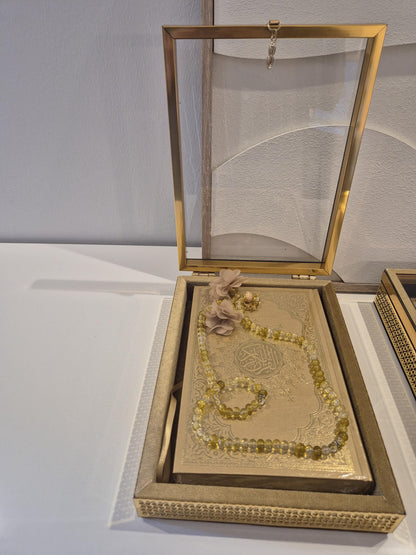 Luxus große Arabische Koran mit Crystal Tesbih in Geschenkbox in Farbe Gold div Farben auf Wunsch