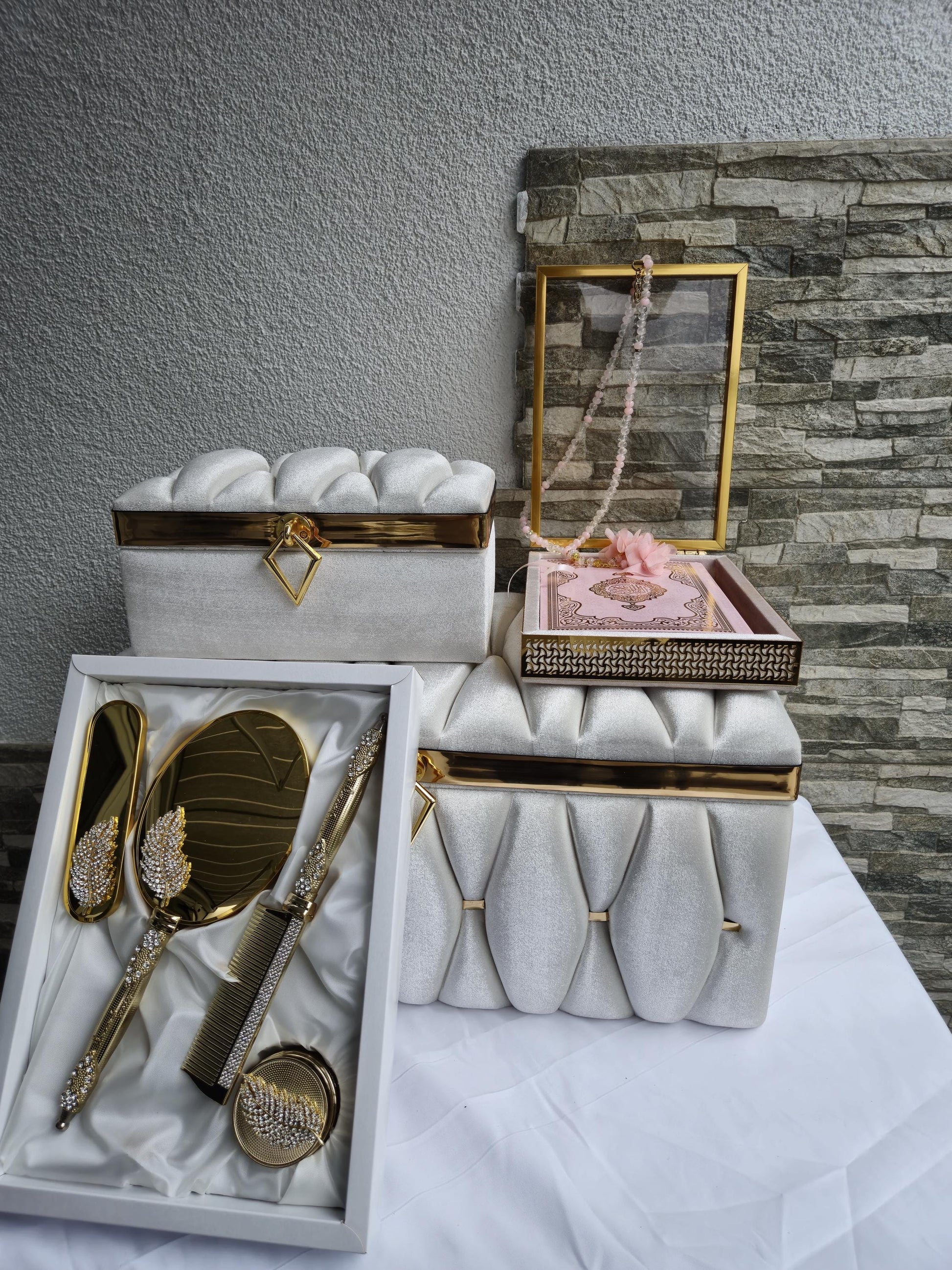 Ceyiz Bohca 3er Sandik +Handspiegelset+Kuran Set 4tlg