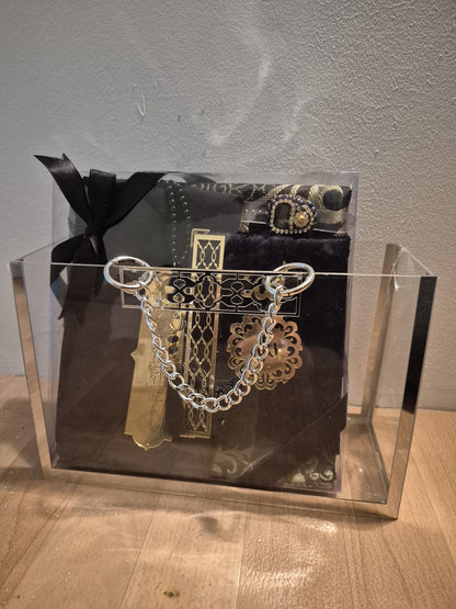 Ceyiz Sandik Nisan Mevlüd Geschenkset Silber Plexiglastasche Mit Gebetsteppich Set schwarz restposten