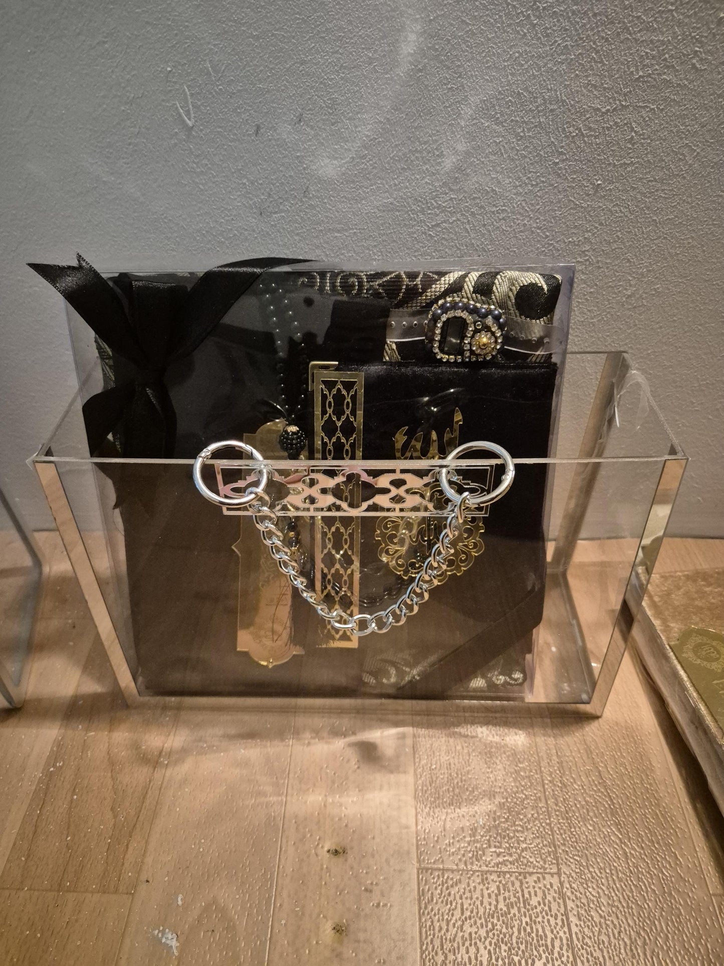 Ceyiz Sandik Nisan Mevlüd Geschenkset Silber Plexiglastasche Mit Gebetsteppich Set schwarz restposten