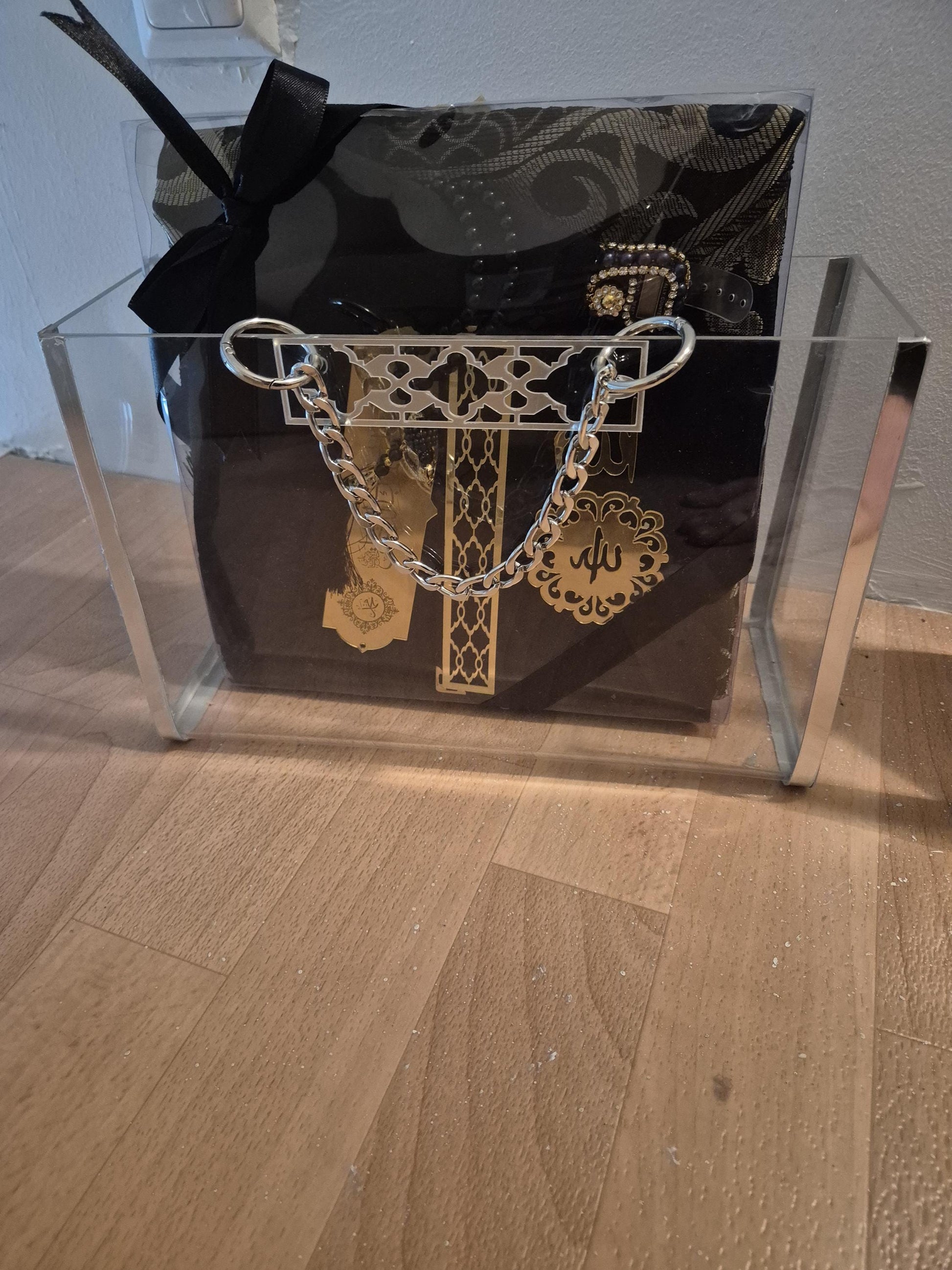Ceyiz Sandik Nisan Mevlüd Geschenkset Silber Plexiglastasche Mit Gebetsteppich Set schwarz restposten