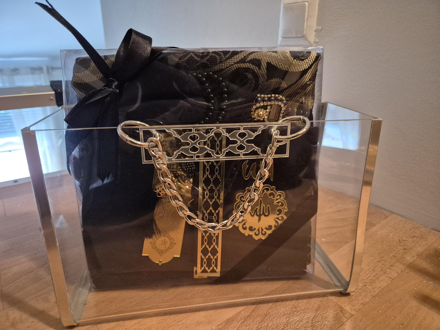 Ceyiz Sandik Nisan Mevlüd Geschenkset Silber Plexiglastasche Mit Gebetsteppich Set schwarz restposten