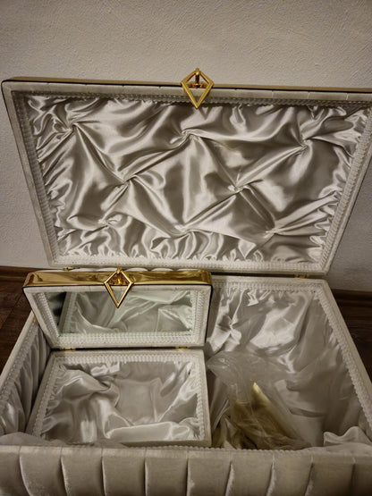 Sandik Bohca gepolsterte Aufbewahrungstruhen 2 Teilig Samt Creme Gold mit Beine Hochwertig mdf Special Design