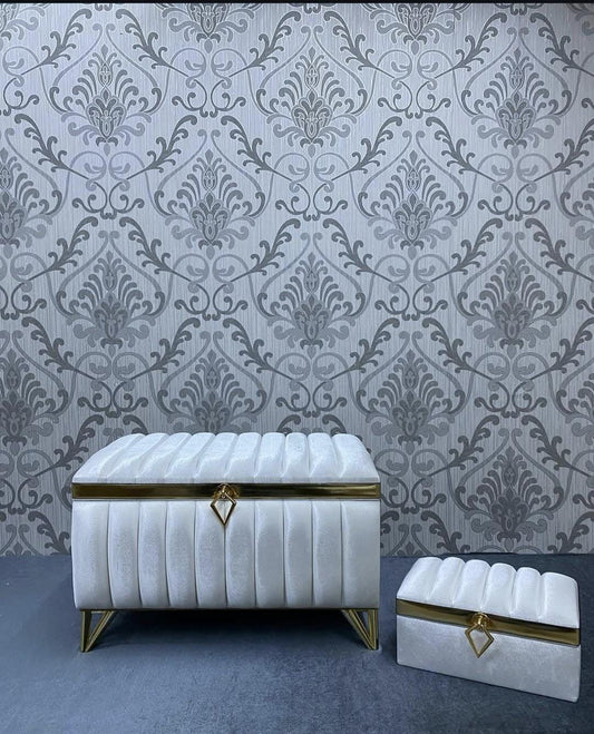 Sandik Bohca gepolsterte Aufbewahrungstruhen 2 Teilig Samt Creme Gold mit Beine Hochwertig mdf Special Design