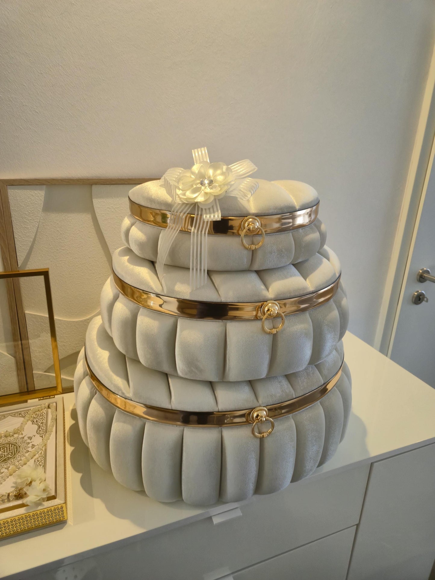 Elegantes 3-teiliges Hochzeits-Set – Aufbewahrungsboxen, Spiegel-Set & Kuran-Set | Perfekt für Braut, Verlobung Geschenk