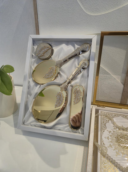 Elegantes 3-teiliges Hochzeits-Set – Aufbewahrungsboxen, Spiegel-Set & Kuran-Set | Perfekt für Braut, Verlobung Geschenk