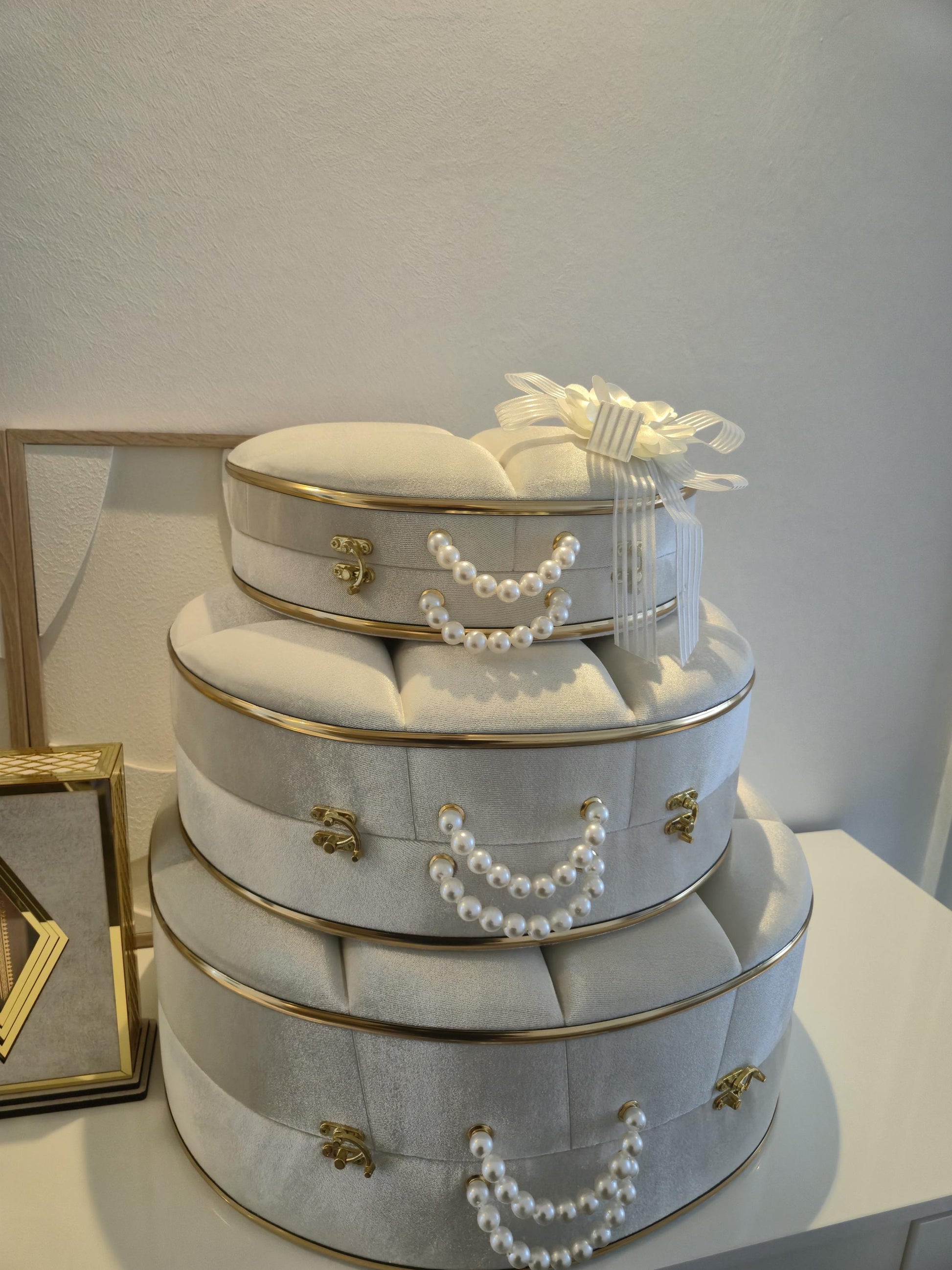 Luxus Hochzeitsset – Spiegel-Set, Koran-Set Samtboxen mit Perlen | Perfektes Brautgeschenk