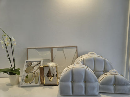 Luxus Hochzeitsset – Spiegel-Set, Koran-Set Samtboxen mit Perlen | Perfektes Brautgeschenk