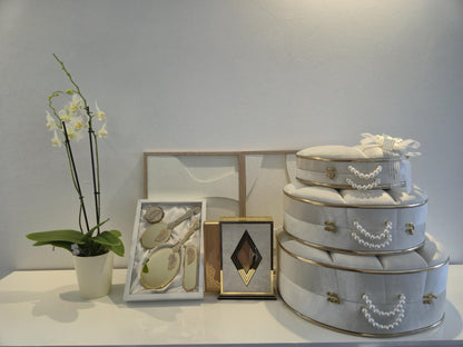 Luxus Hochzeitsset – Spiegel-Set, Koran-Set Samtboxen mit Perlen | Perfektes Brautgeschenk