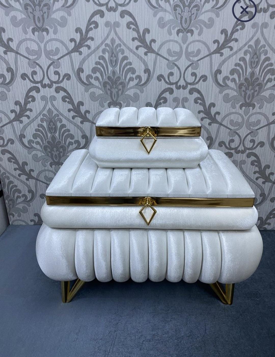 Luxuriöses 2-teiliges Aufbewahrungsboxen-Set – Samt & Gold – Handmade*