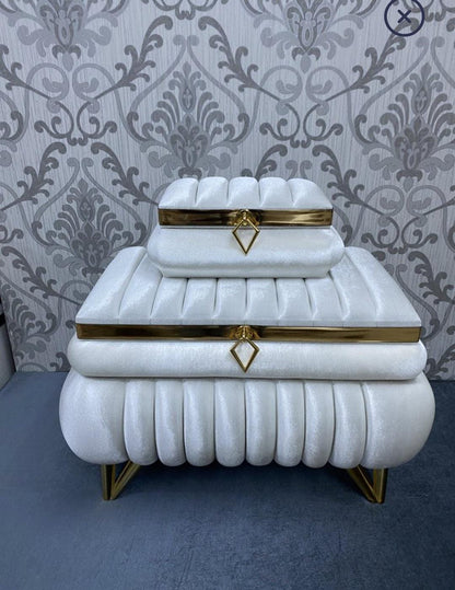 Luxuriöses 2-teiliges Aufbewahrungsboxen-Set – Samt & Gold – Handmade*