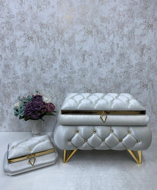 Luxuriöses 2-teiliges Aufbewahrungsboxen-Set – Samt & Gold – Handmade*