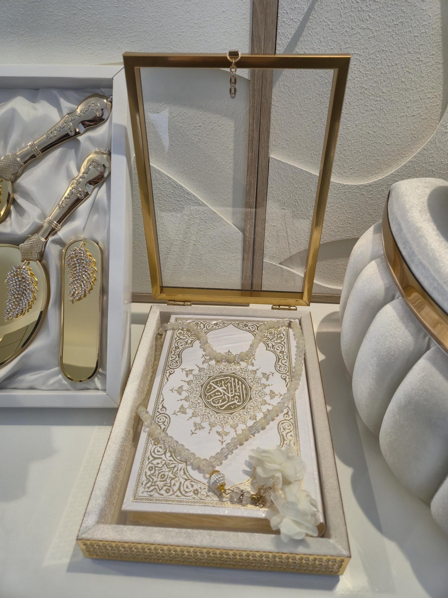 Elegantes 3-teiliges Hochzeits-Set – Aufbewahrungsboxen, Spiegel-Set & Kuran-Set | Perfekt für Braut, Verlobung Geschenk