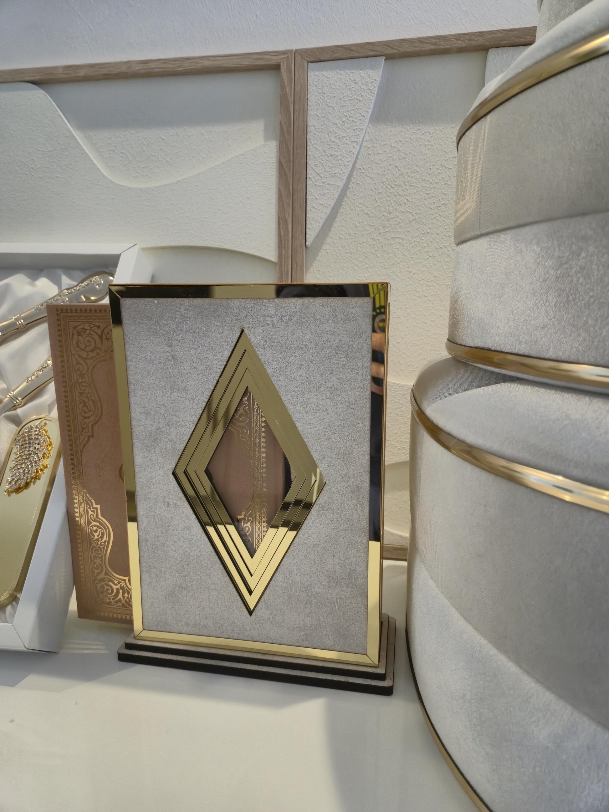 Luxus Hochzeitsset – Spiegel-Set, Koran-Set Samtboxen mit Perlen | Perfektes Brautgeschenk