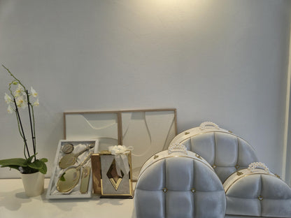 Luxus Hochzeitsset – Spiegel-Set, Koran-Set Samtboxen mit Perlen | Perfektes Brautgeschenk