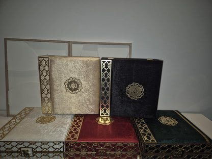 Koran Set Box Islam Geschenkbox in Farben Grün,rot,schwarz,gold Großes Set Tesbih Kopftücher edles Gebetsteppich Zikirmatik