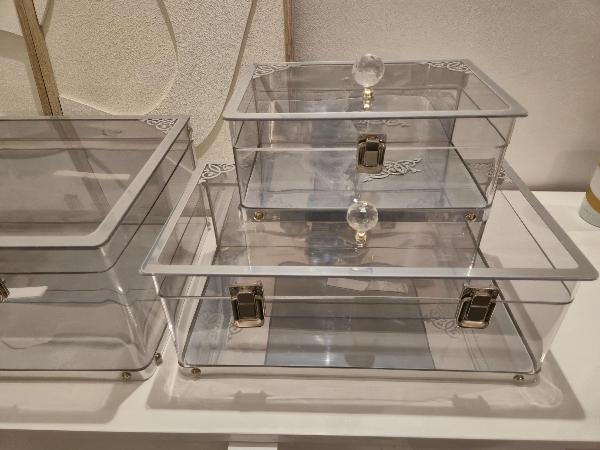 Elegante Plexiglas Geschenkboxen – 3er Set mit Silberbeschlägen*Ceyiz Kutusu Geschenkbox