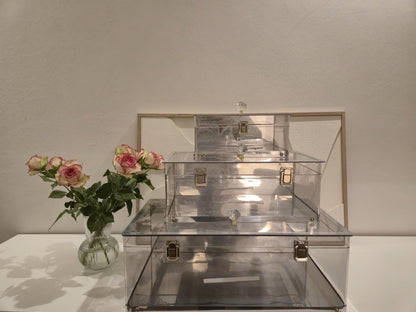 Elegante Plexiglas Geschenkboxen – 3er Set mit Silberbeschlägen*Ceyiz Kutusu Geschenkbox