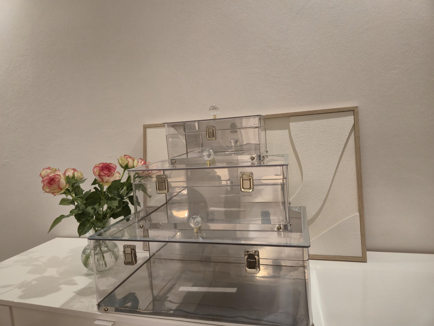 Elegante Plexiglas Geschenkboxen – 3er Set mit Silberbeschlägen*Ceyiz Kutusu Geschenkbox