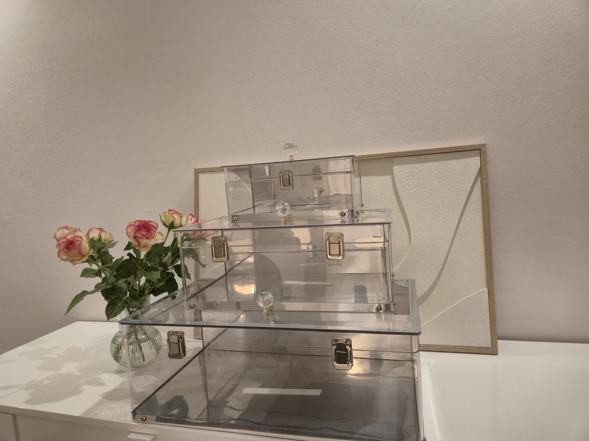 Elegante Plexiglas Geschenkboxen – 3er Set mit Silberbeschlägen*Ceyiz Kutusu Geschenkbox