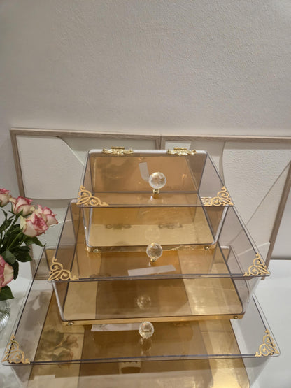 Luxus Plexiglas Geschenkboxen 3teiliges Set in Goldoptik