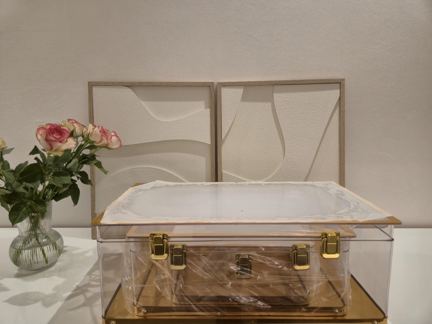 Luxus Plexiglas Geschenkboxen 3teiliges Set in Goldoptik