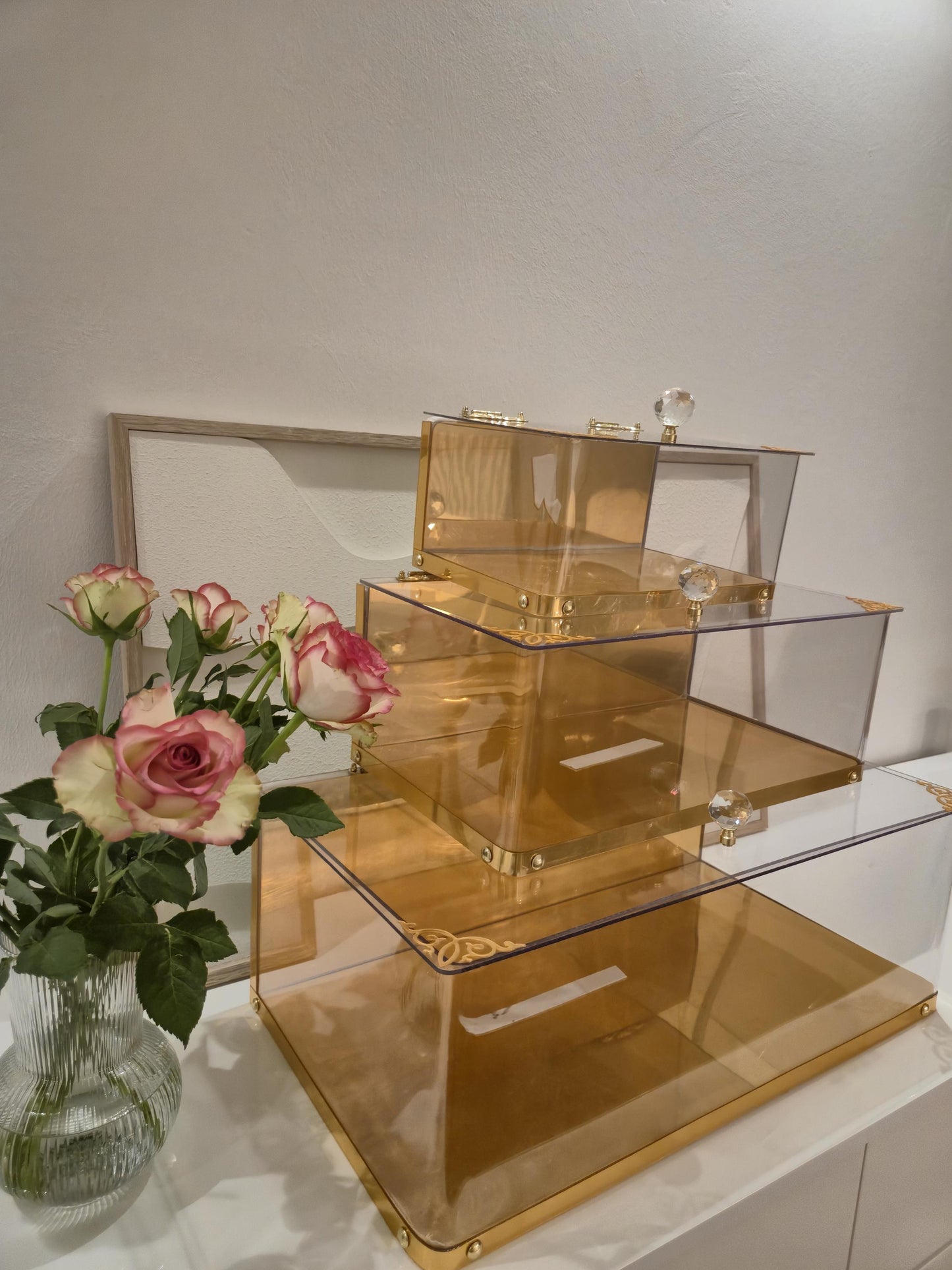 Luxus Plexiglas Geschenkboxen 3teiliges Set in Goldoptik