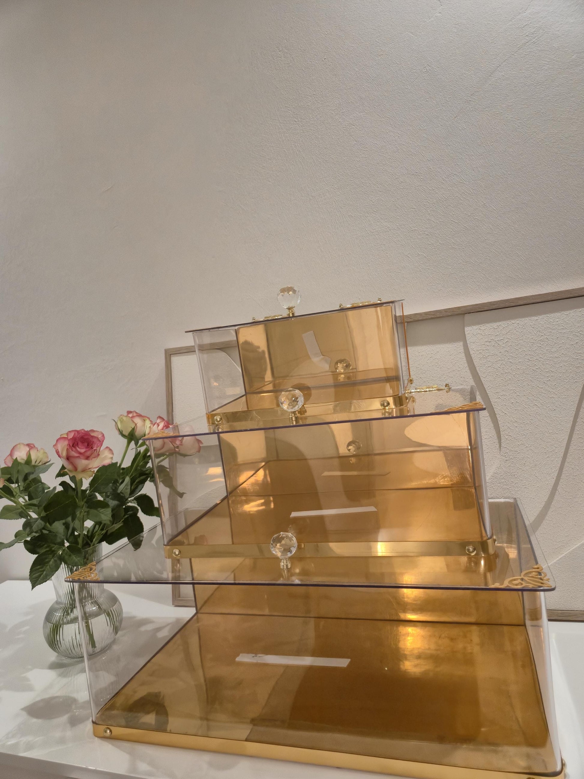 Luxus Plexiglas Geschenkboxen 3teiliges Set in Goldoptik