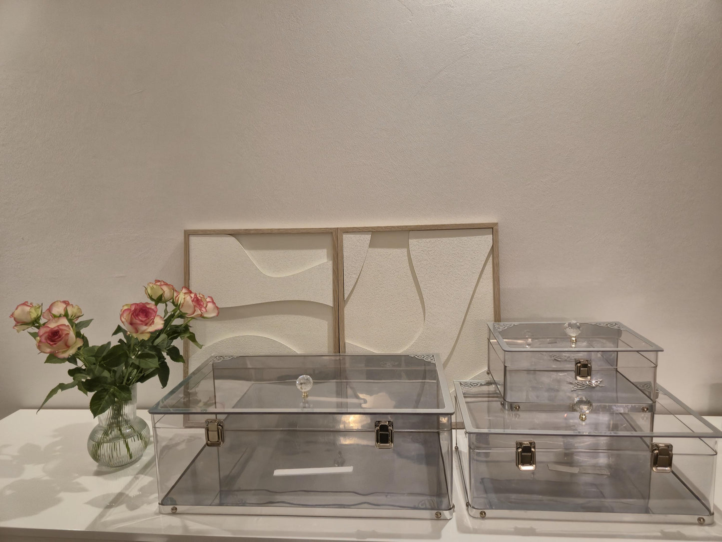 Elegante Plexiglas Geschenkboxen – 3er Set mit Silberbeschlägen*Ceyiz Kutusu Geschenkbox