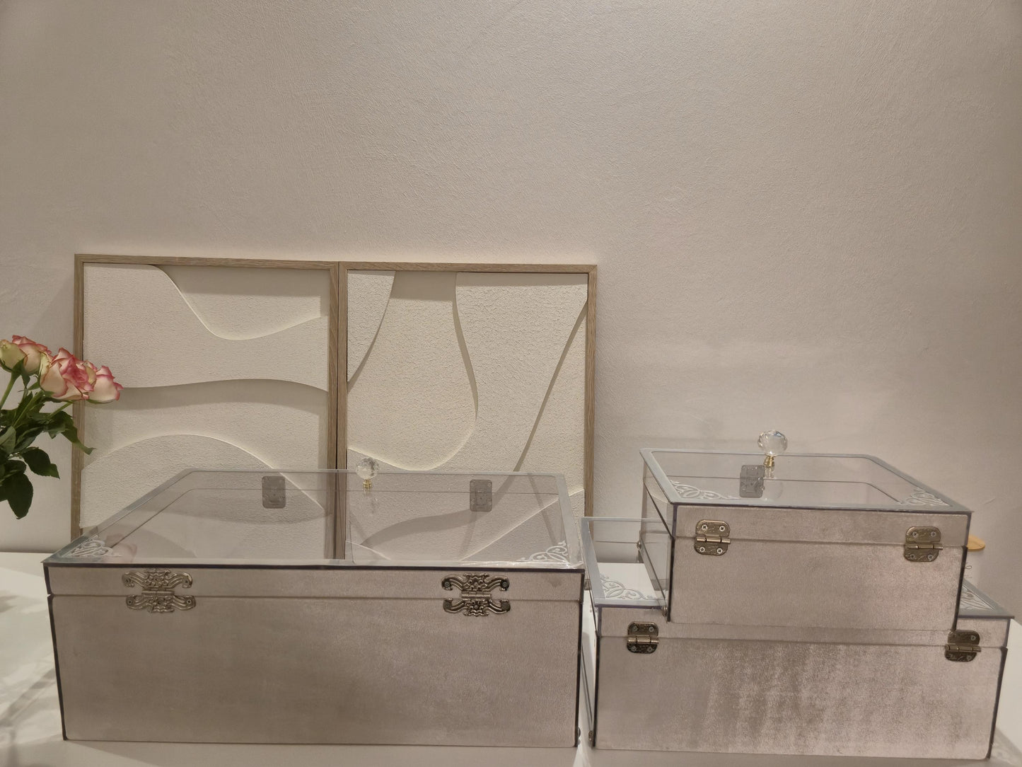 Elegante Plexiglas Geschenkboxen – 3er Set mit Silberbeschlägen*Ceyiz Kutusu Geschenkbox
