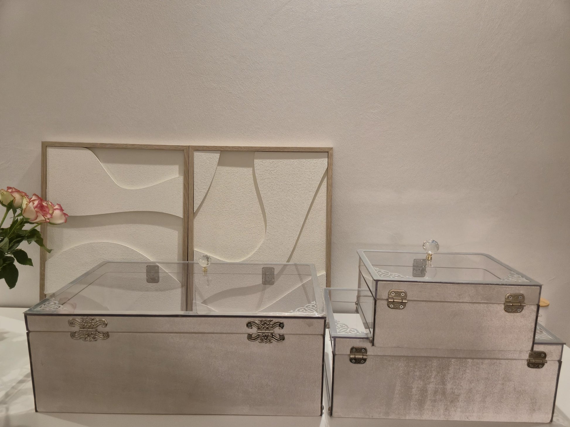Elegante Plexiglas Geschenkboxen – 3er Set mit Silberbeschlägen*Ceyiz Kutusu Geschenkbox