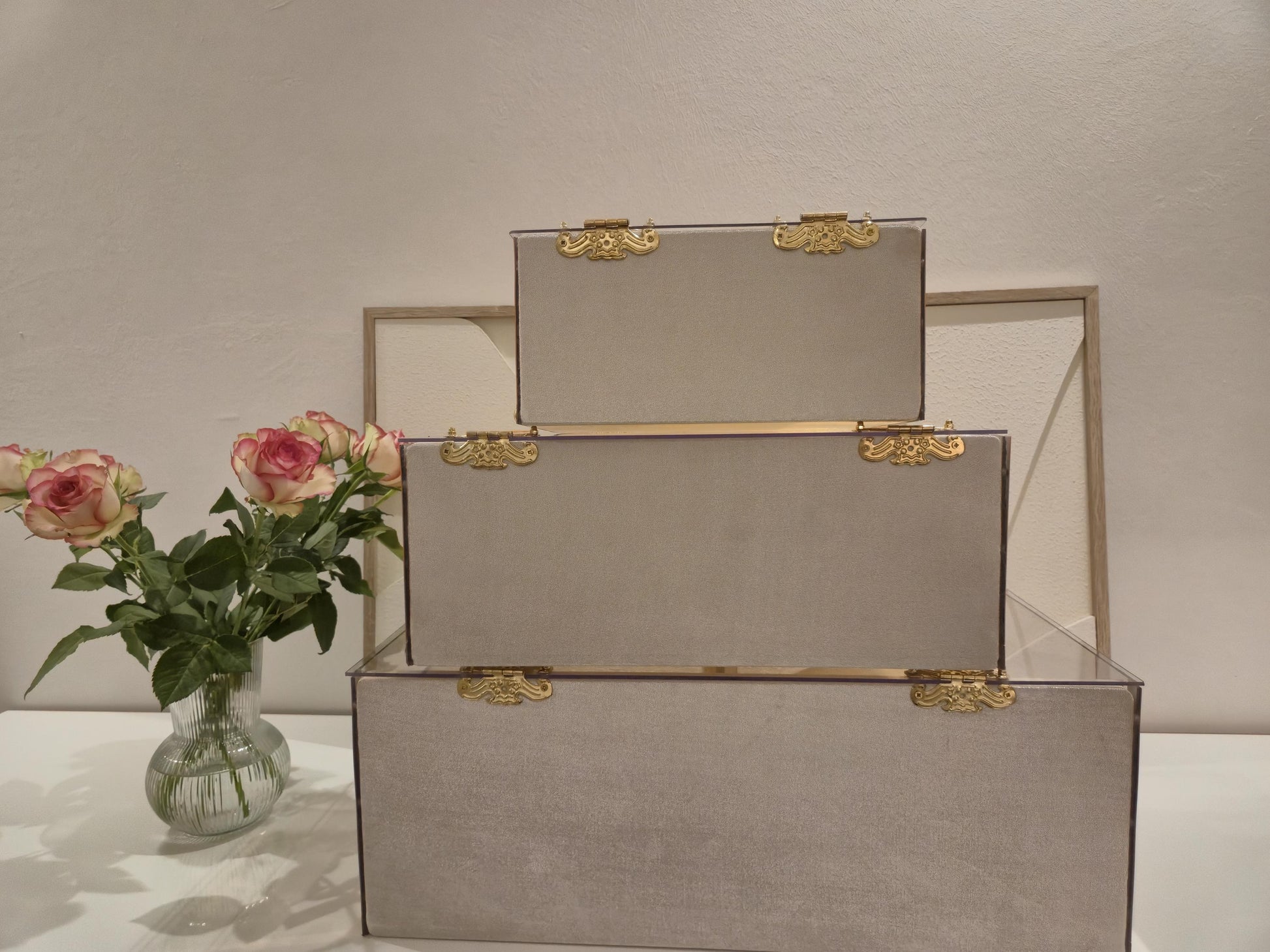 Luxus Plexiglas Geschenkboxen 3teiliges Set in Goldoptik