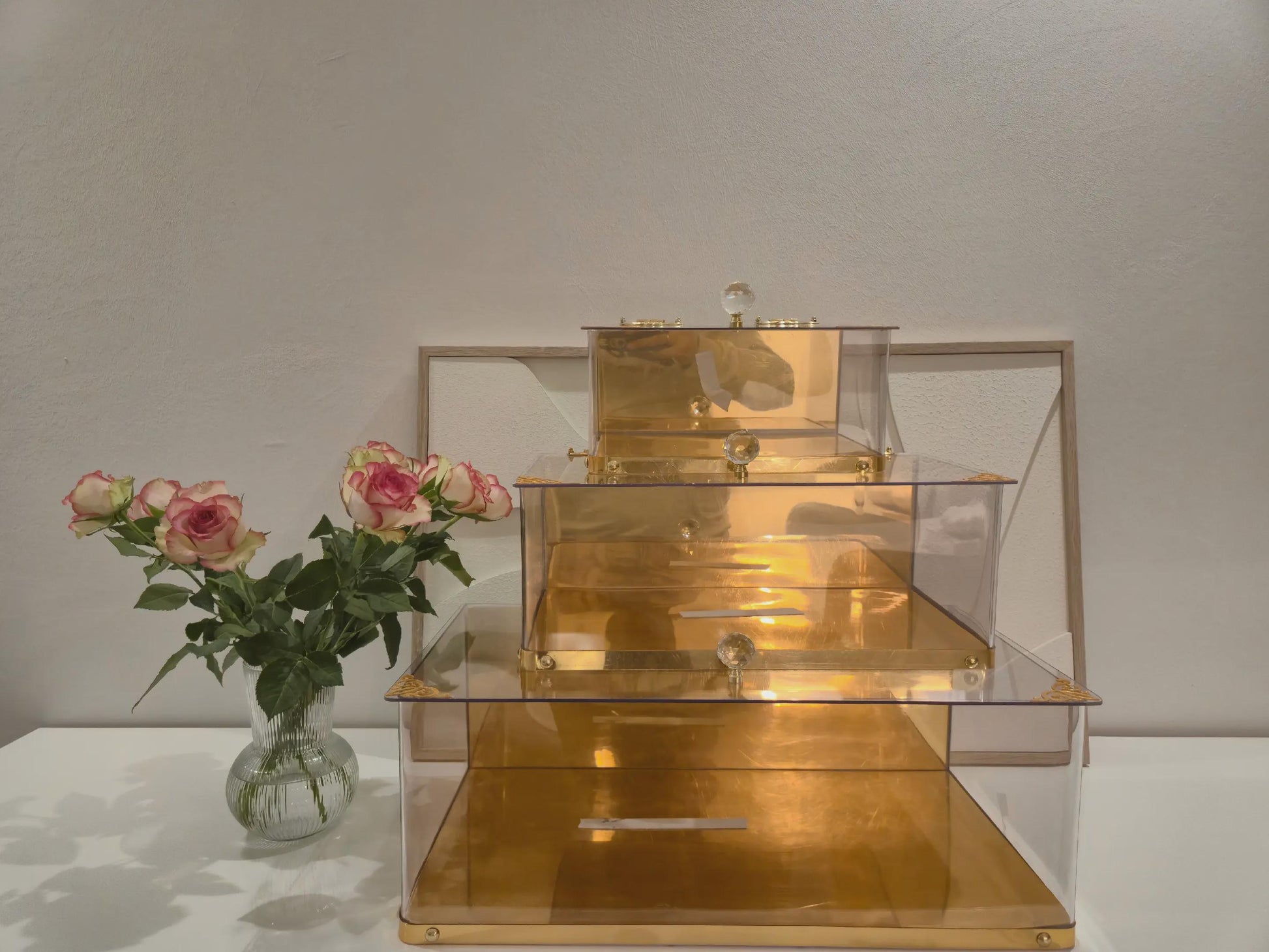 Luxus Plexiglas Geschenkboxen 3teiliges Set in Goldoptik