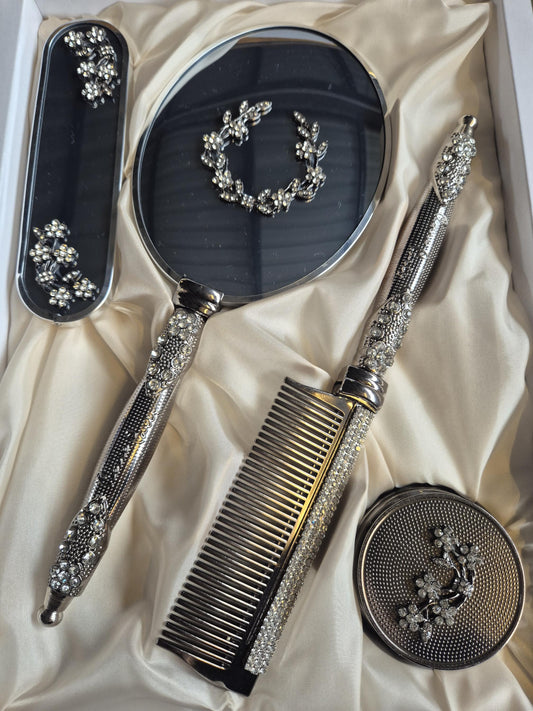 Ceyiz Bürsten Handspiegel Set 4tlg lüx hochwertig silber