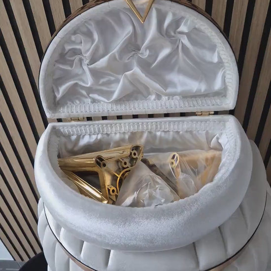 Sandik Bohca Aufbewahrungsboxen 3 Teilig Creme samt hochwertig mit goldene Füßen MDF