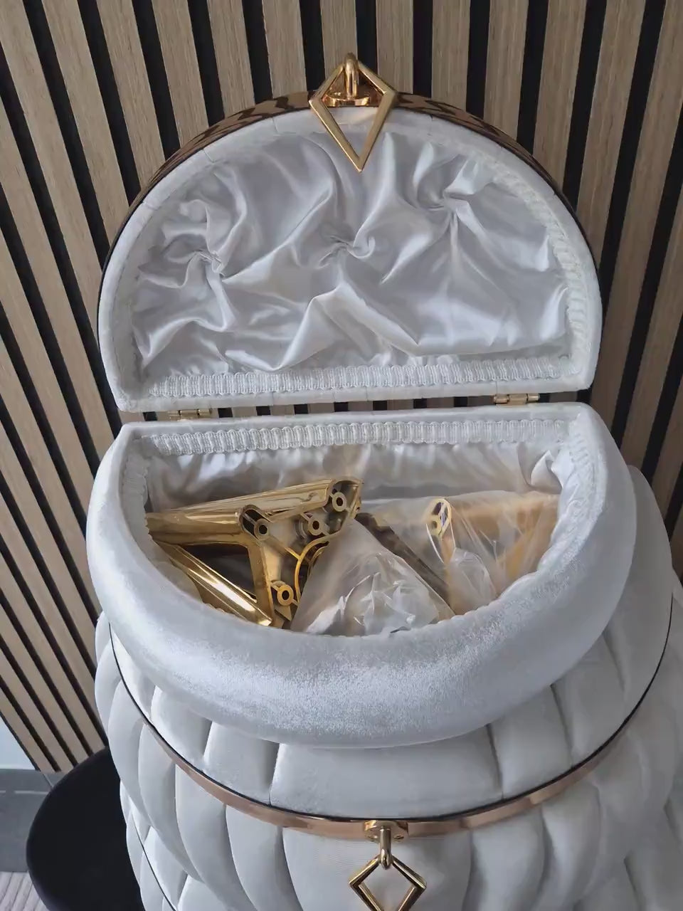 Sandik Bohca Aufbewahrungsboxen 3 Teilig Creme samt hochwertig mit goldene Füßen MDF