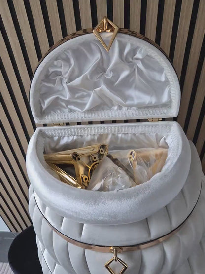 Sandik Bohca Aufbewahrungsboxen 3 Teilig Creme samt hochwertig mit goldene Füßen MDF