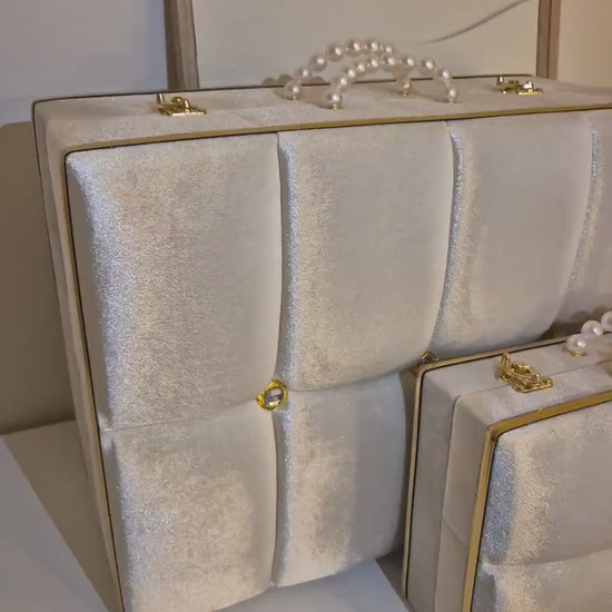 Luxuriöses Hochzeits- & Henna-Set | 4-teiliges Spiegelset + 3 edle Samtboxen mit Perlenhenkel*