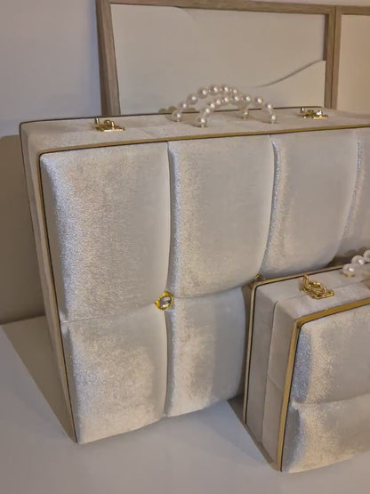 Luxuriöses Hochzeits- & Henna-Set | 4-teiliges Spiegelset + 3 edle Samtboxen mit Perlenhenkel*