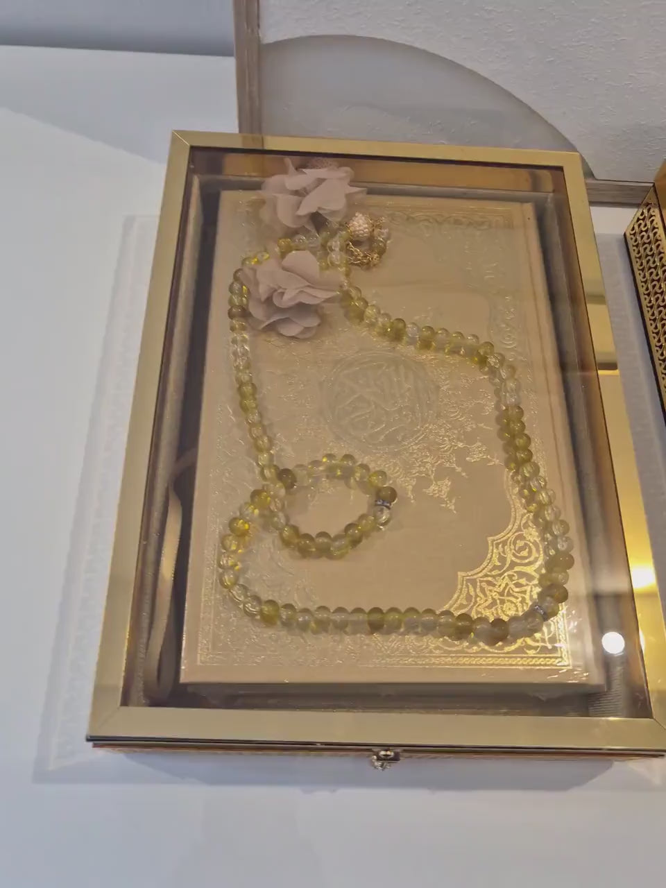 Luxus große Arabische Koran  mit Crystal Tesbih in Geschenkbox in Farbe Gold  div Farben auf Wunsch